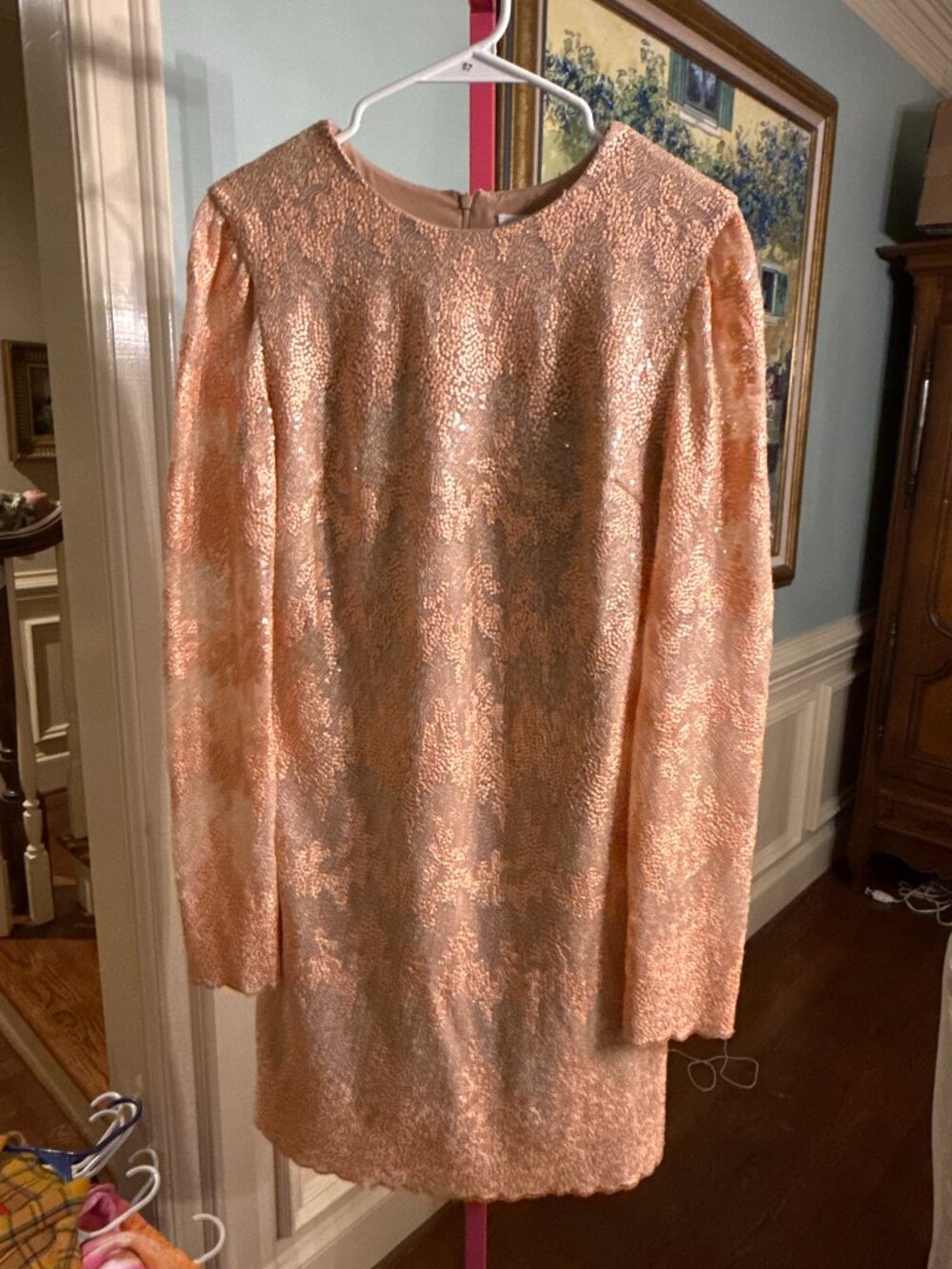DRESS THE POPULATION Coral Sequin Mini Dress - Size L NWT